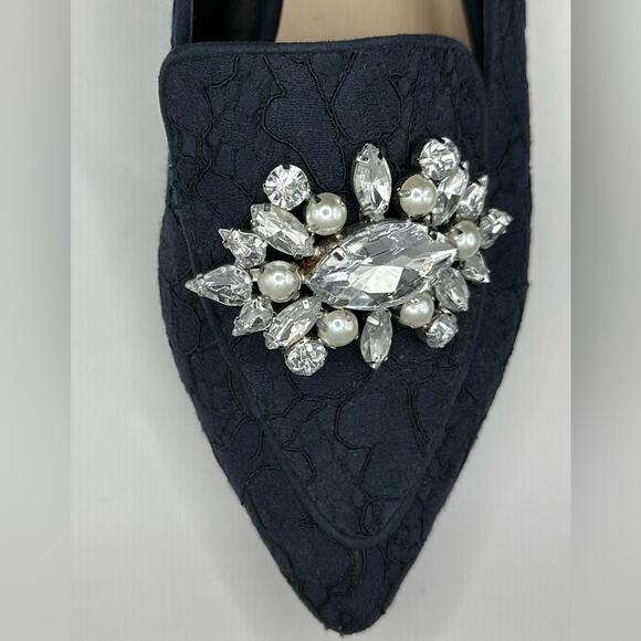 Kelly & Katie Lovelian Navy Blue Lace Loafer Pointed Tie Shoe Crystals 7.5 - Picture 7 of 13